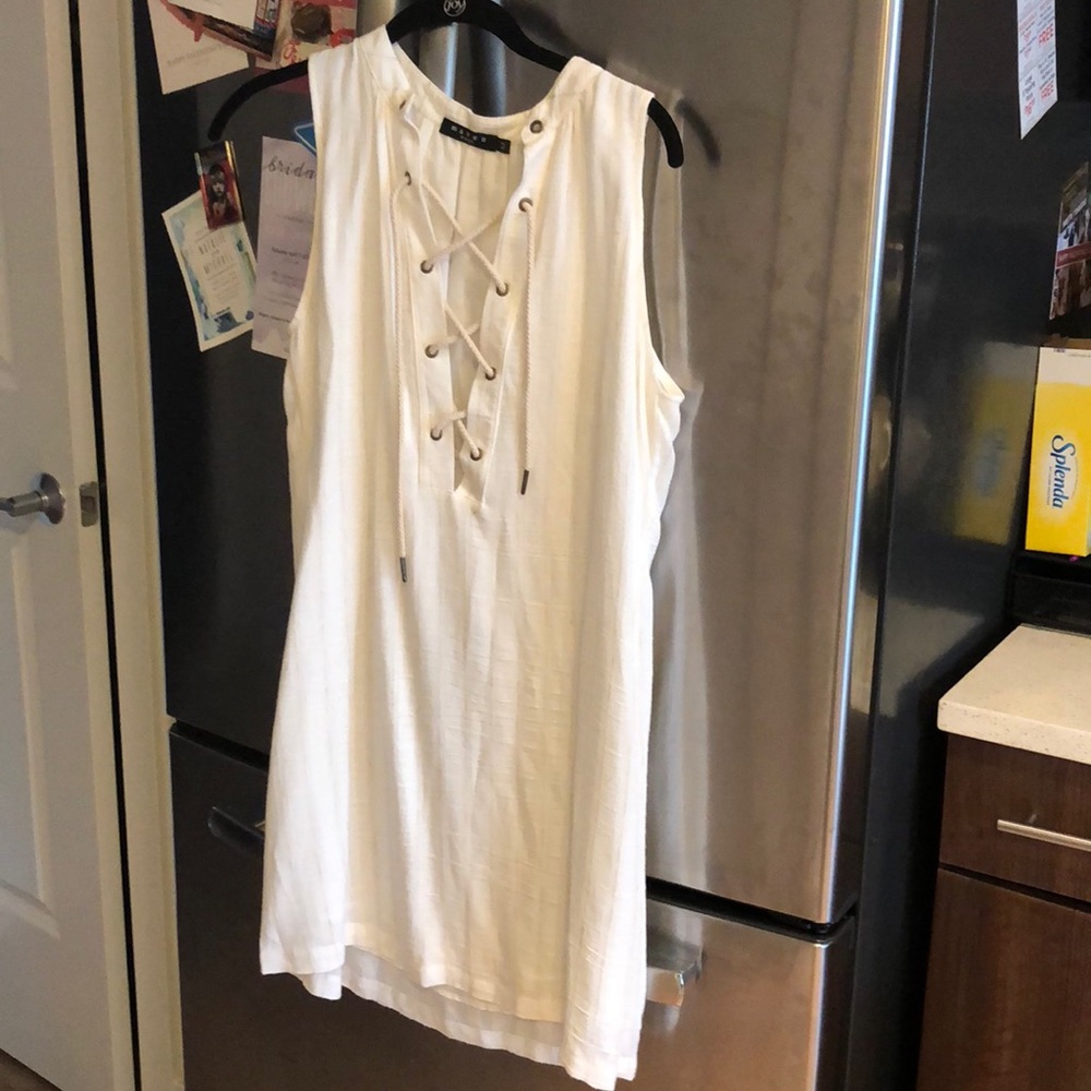 Maven white linen lace up shift dress